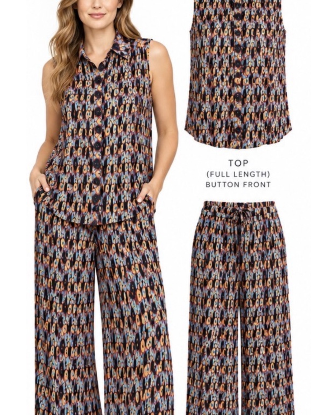Wildfang Multicolor Patterned Sleeveless Wide-Leg Jumpsuit Set
